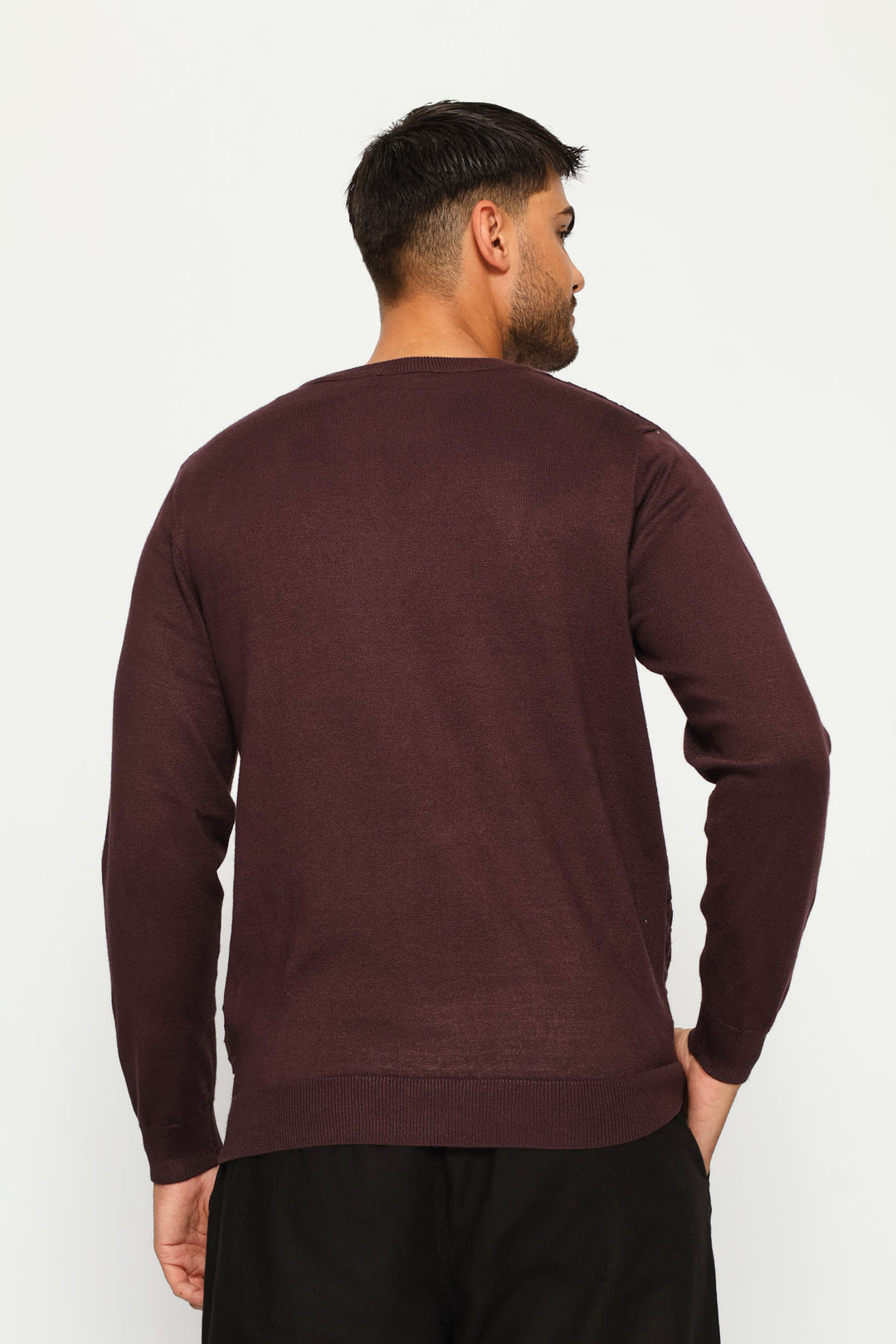 Basket Weave Long Sleeve Knit Tee - Burgundy
