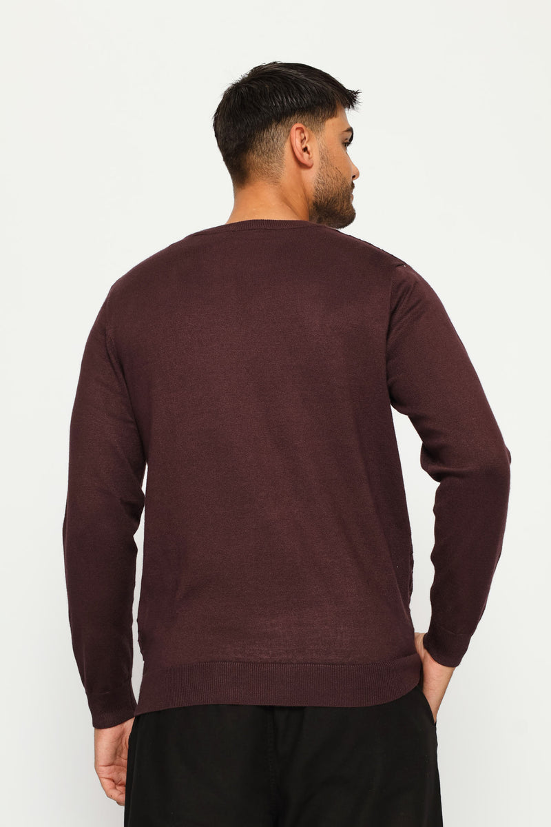 Basket Weave Long Sleeve Knit Tee - Burgundy