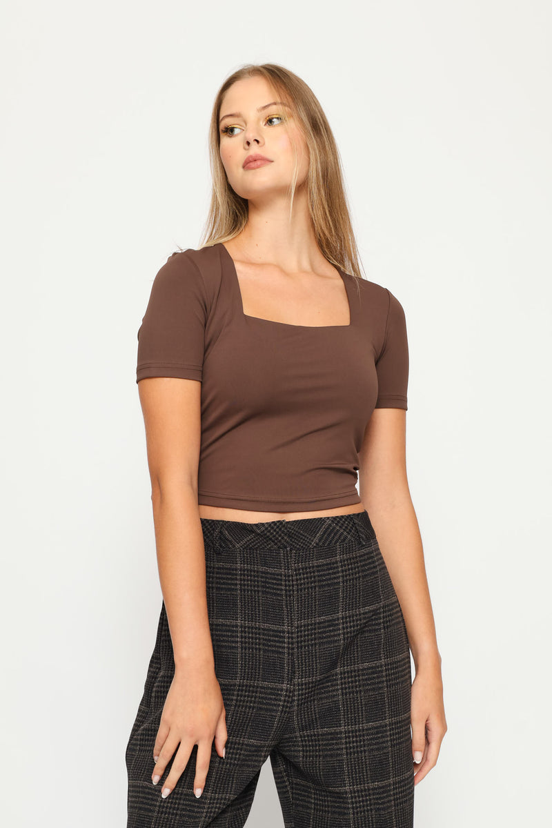 Skin Tight Square Neck Tee - Chocolate