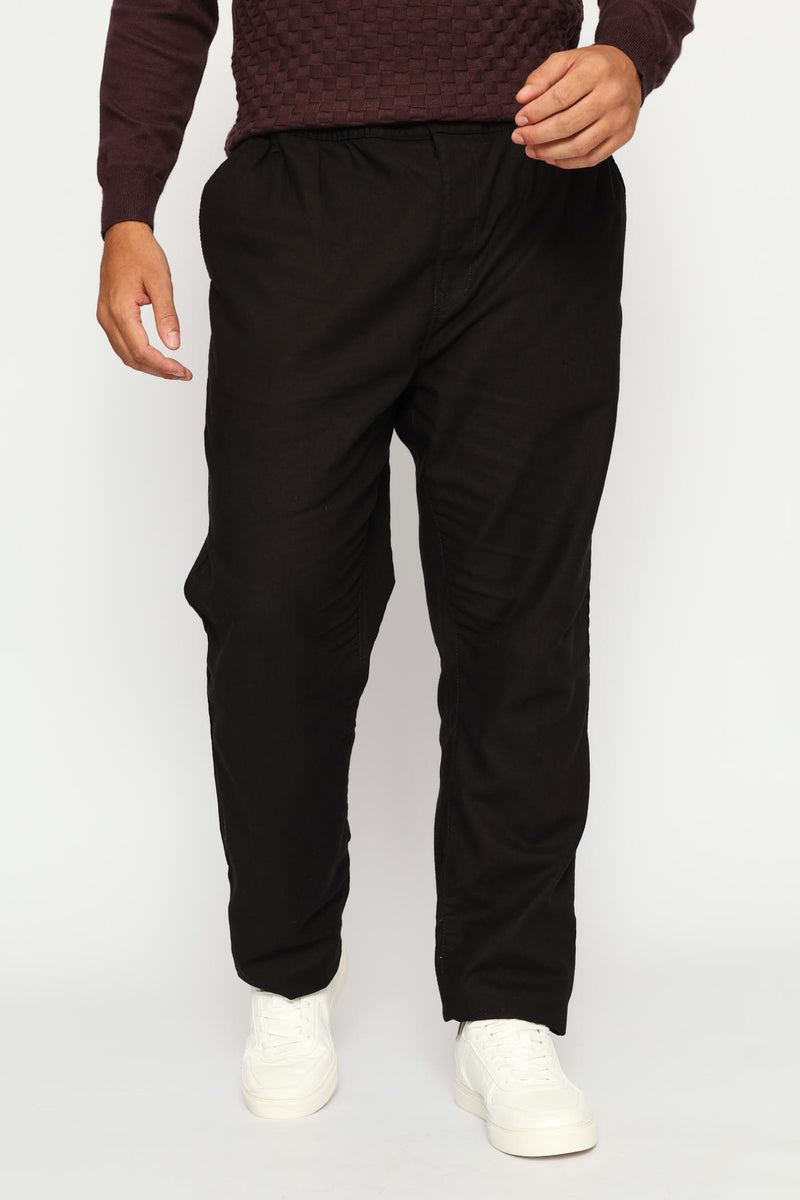 Half Elasticated Linen Look Trouser - Black