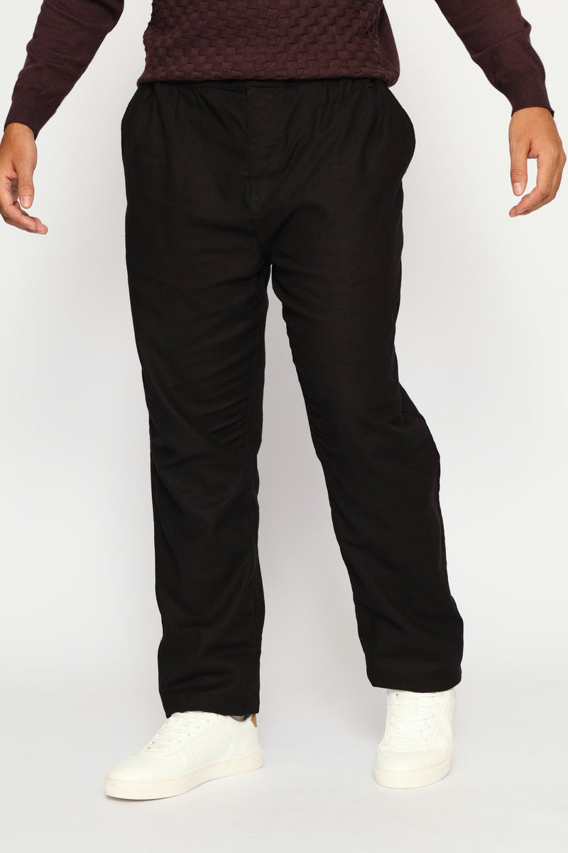 Half Elasticated Linen Look Trouser - Black