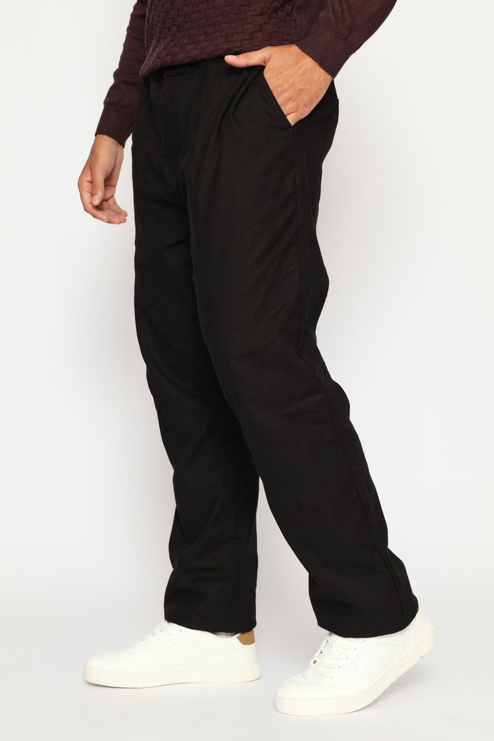 Half Elasticated Linen Look Trouser - Black