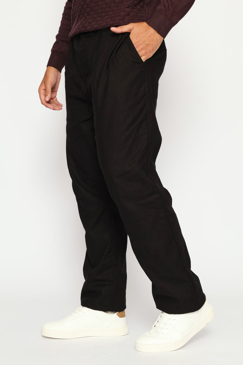 Half Elasticated Linen Look Trouser - Black