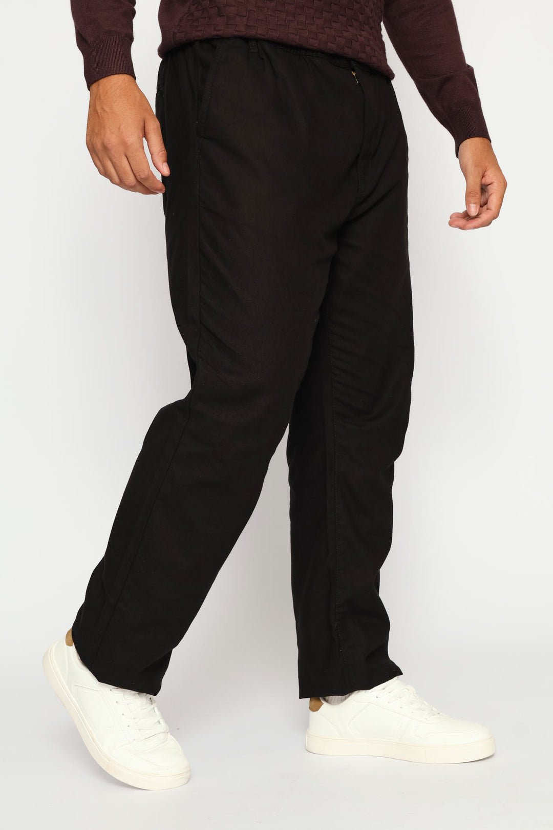 Half Elasticated Linen Look Trouser - Black