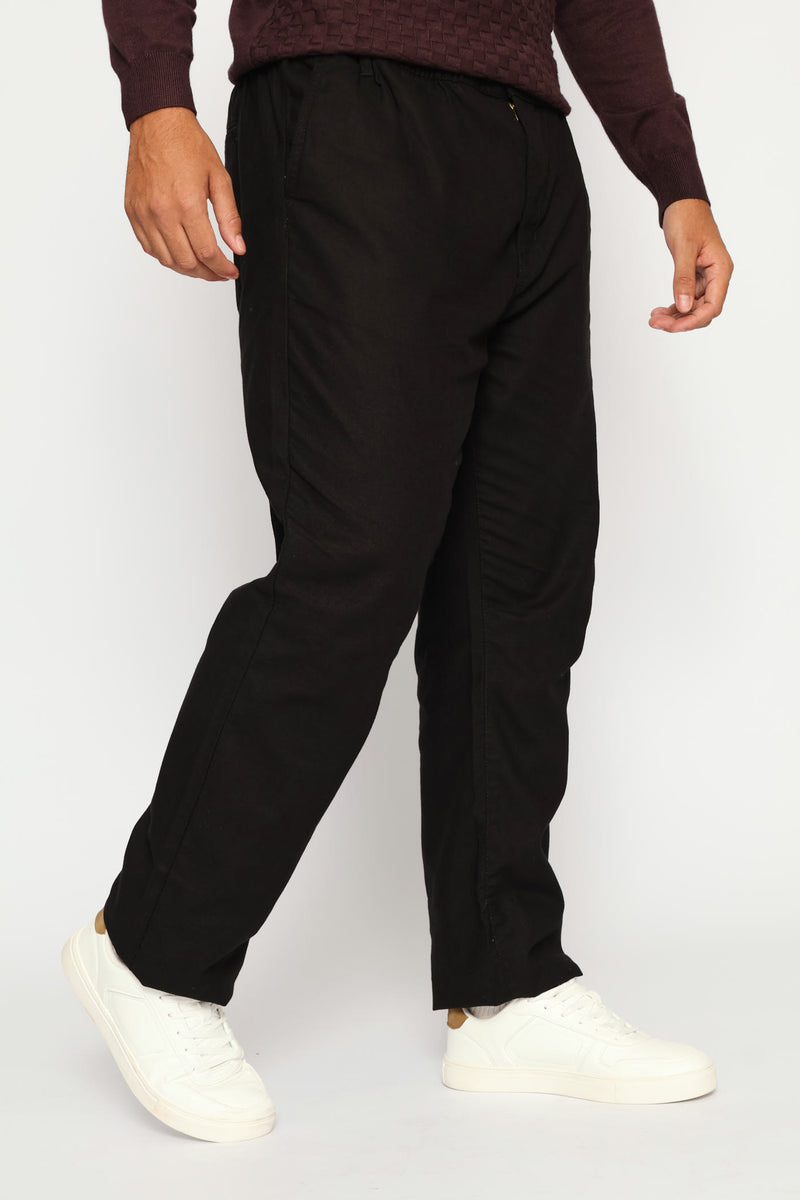 Half Elasticated Linen Look Trouser - Black