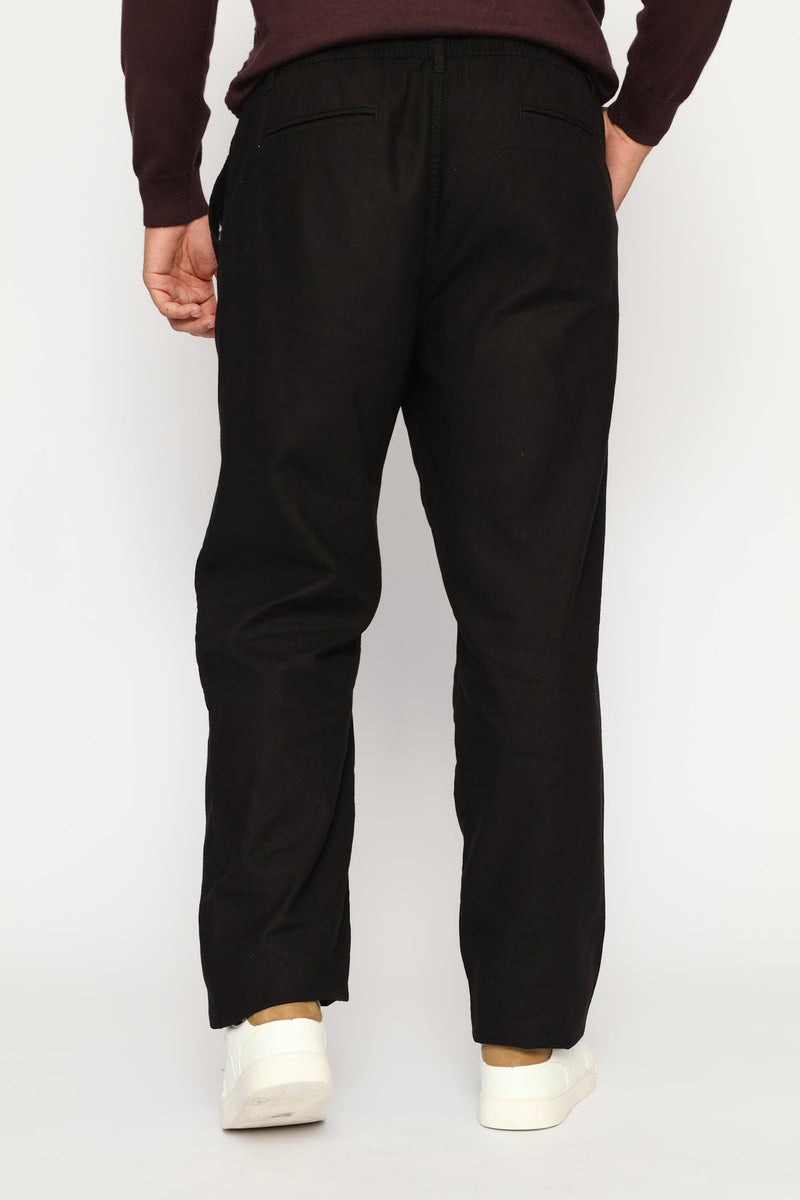 Half Elasticated Linen Look Trouser - Black