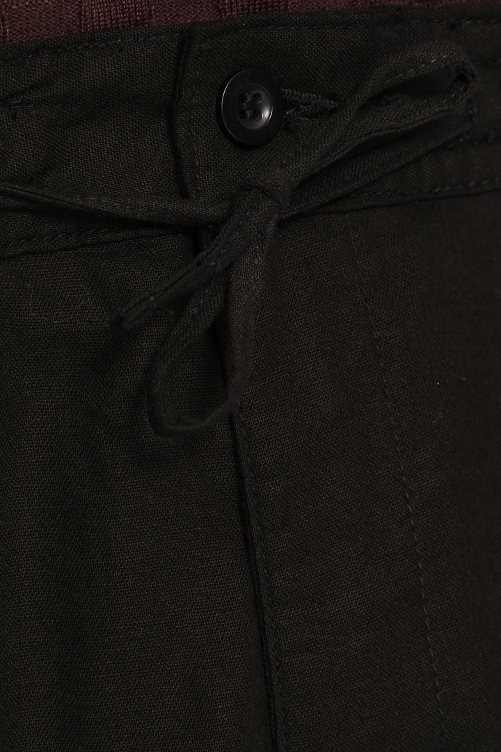 Half Elasticated Linen Look Trouser - Black