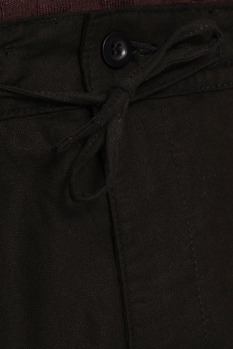 Half Elasticated Linen Look Trouser - Black