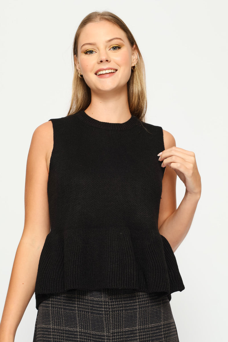 Peplum Knitted Vest - Black