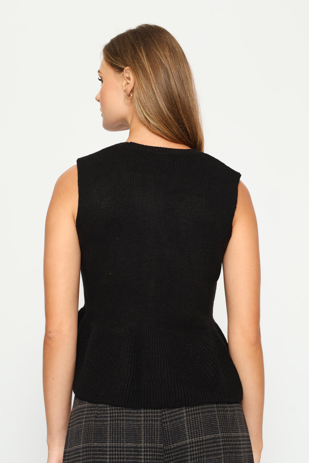 Peplum Knitted Vest - Black