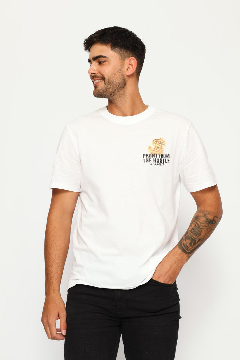 Hustle Money Front & Back Print Tee - White