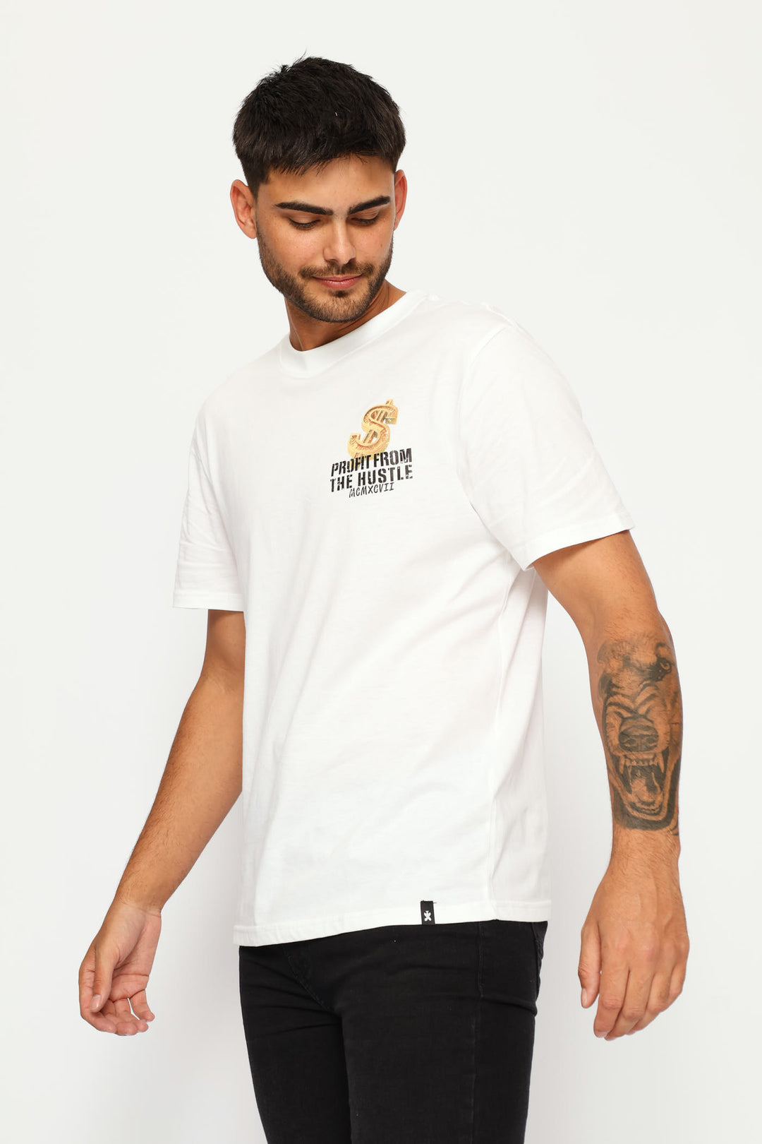 Hustle Money Front & Back Print Tee - White