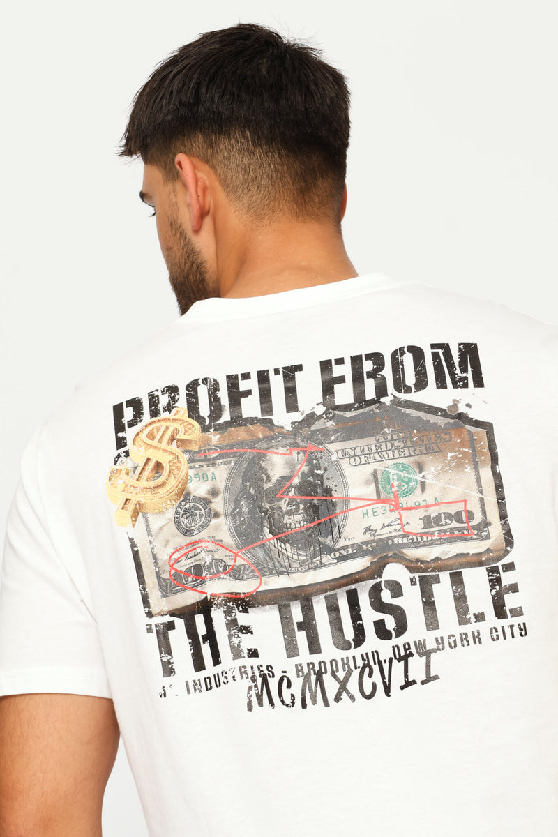 Hustle Money Front & Back Print Tee - White