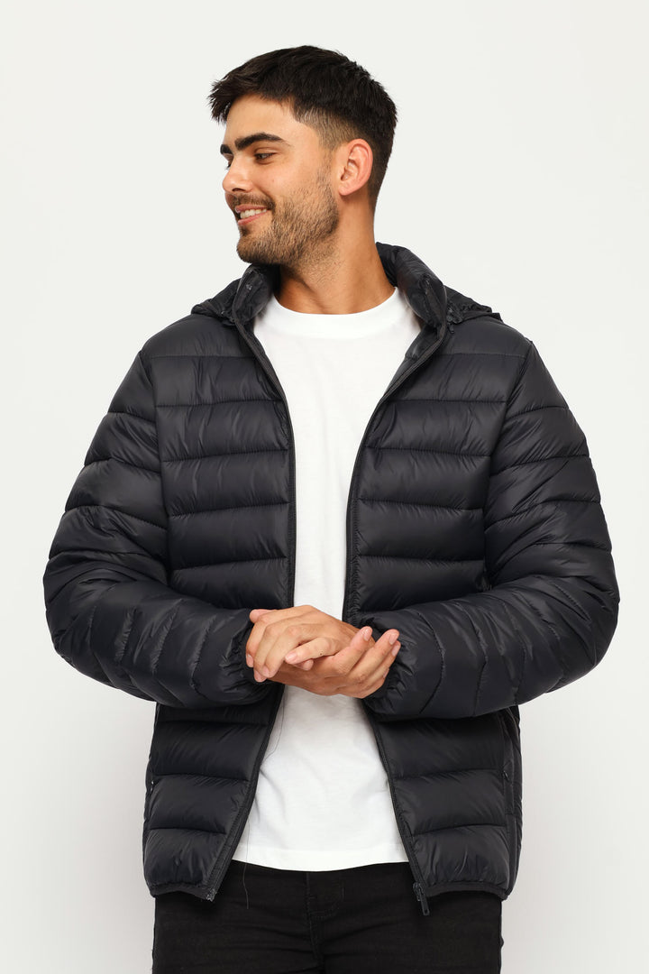 Basic Hooded Puffer Jacket - Charcoal