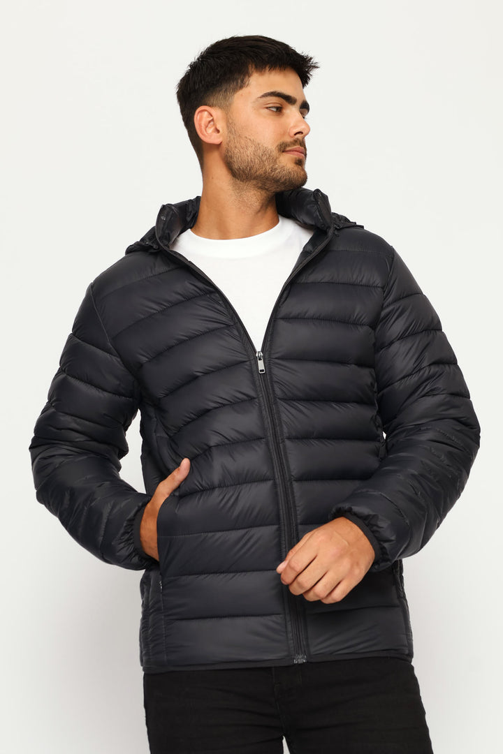 Basic Hooded Puffer Jacket - Charcoal
