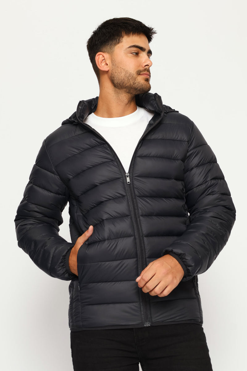 Basic Hooded Puffer Jacket - Charcoal