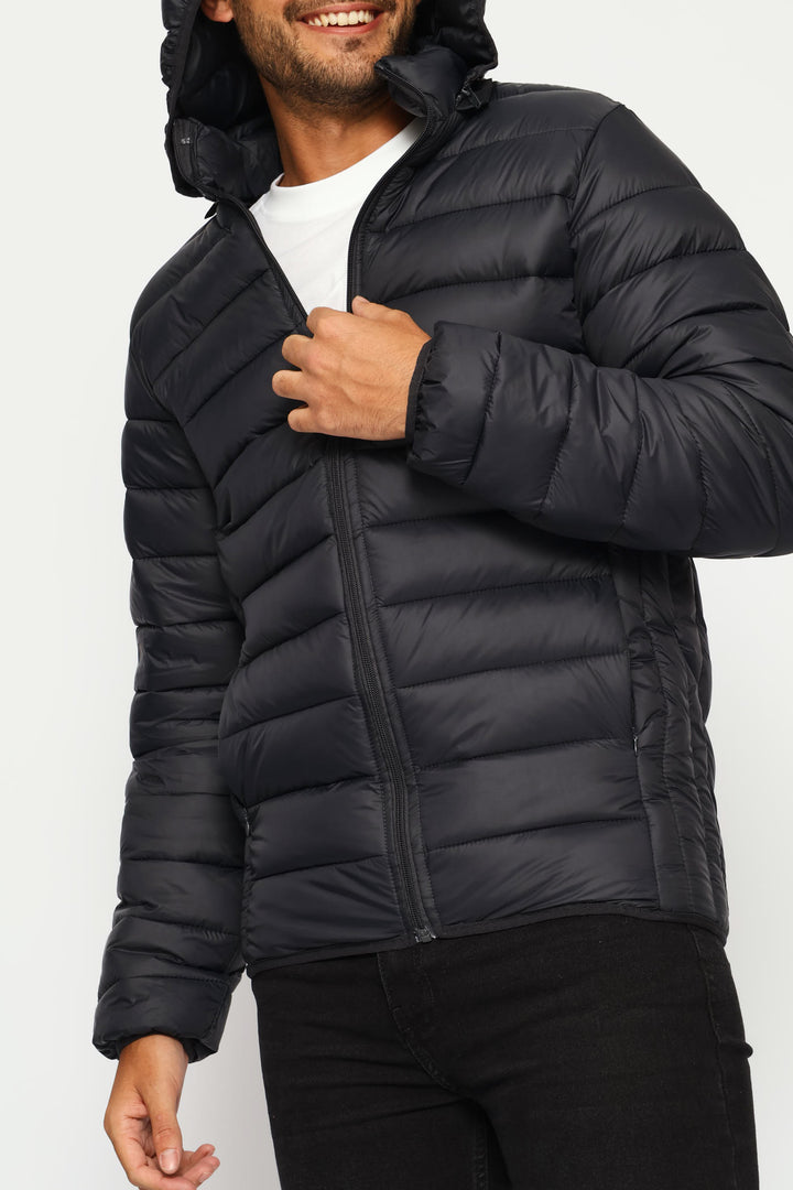 Basic Hooded Puffer Jacket - Charcoal