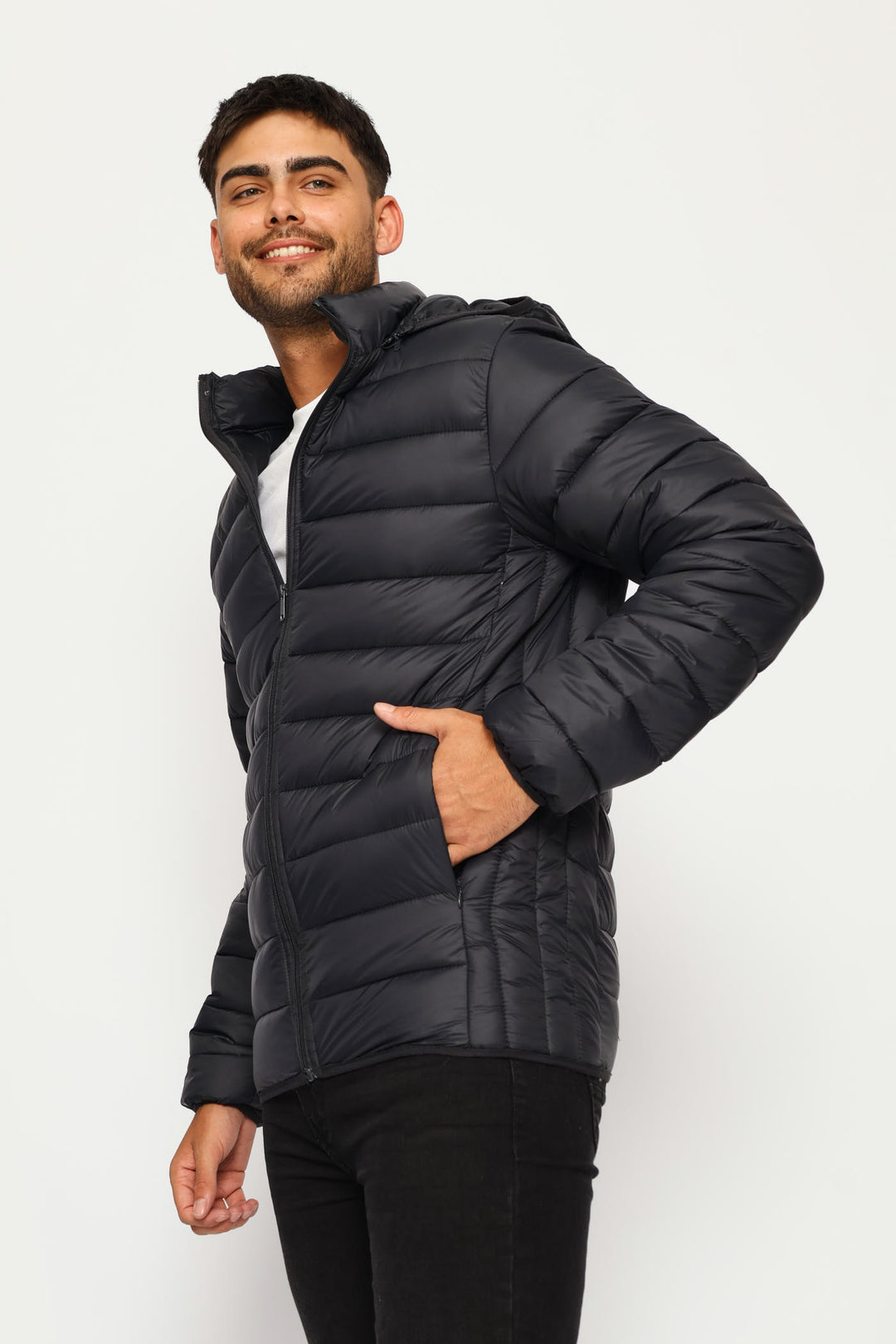 Basic Hooded Puffer Jacket - Charcoal