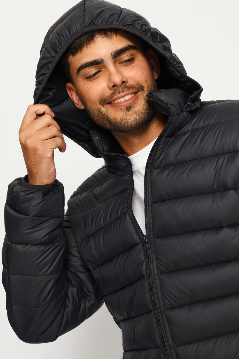 Basic Hooded Puffer Jacket - Charcoal