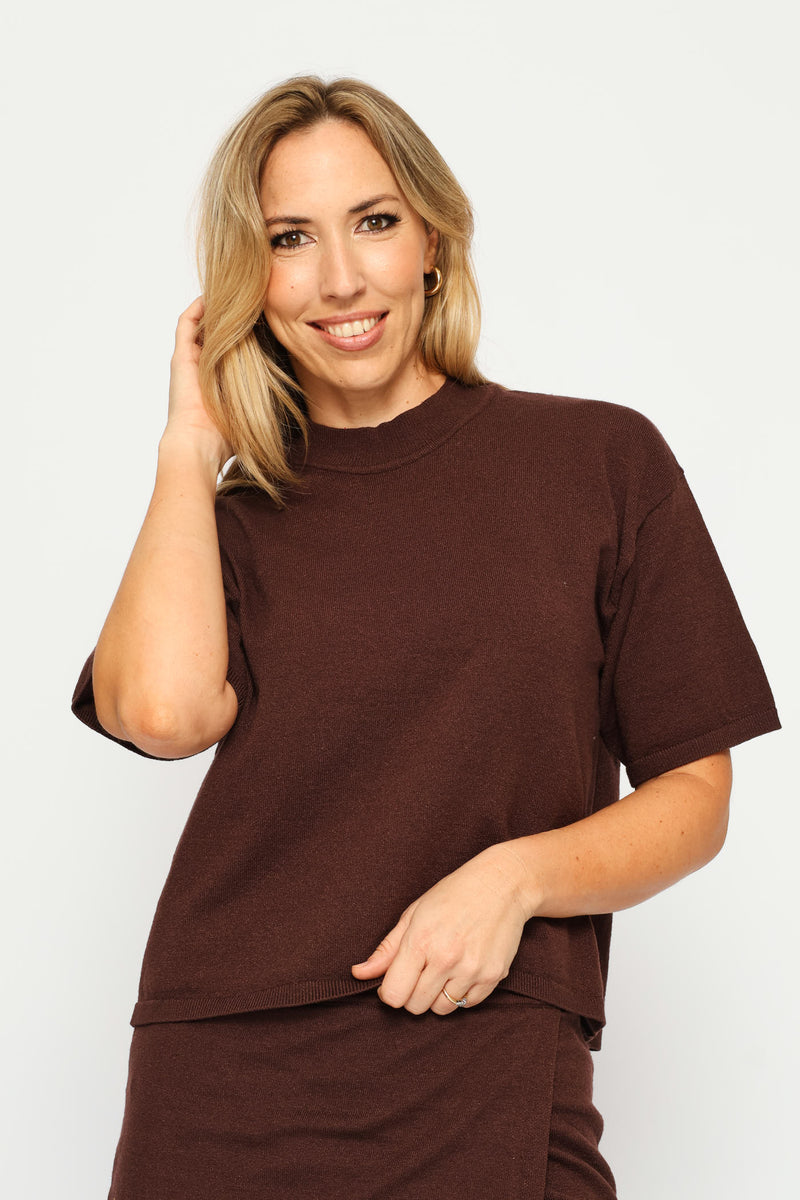 Boxy Knitwear Tee - Chocolate