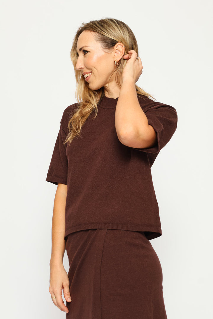 Boxy Knitwear Tee - Chocolate