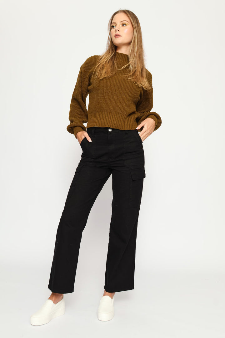 Plain Turtle Neck Knit Pullover - Olive