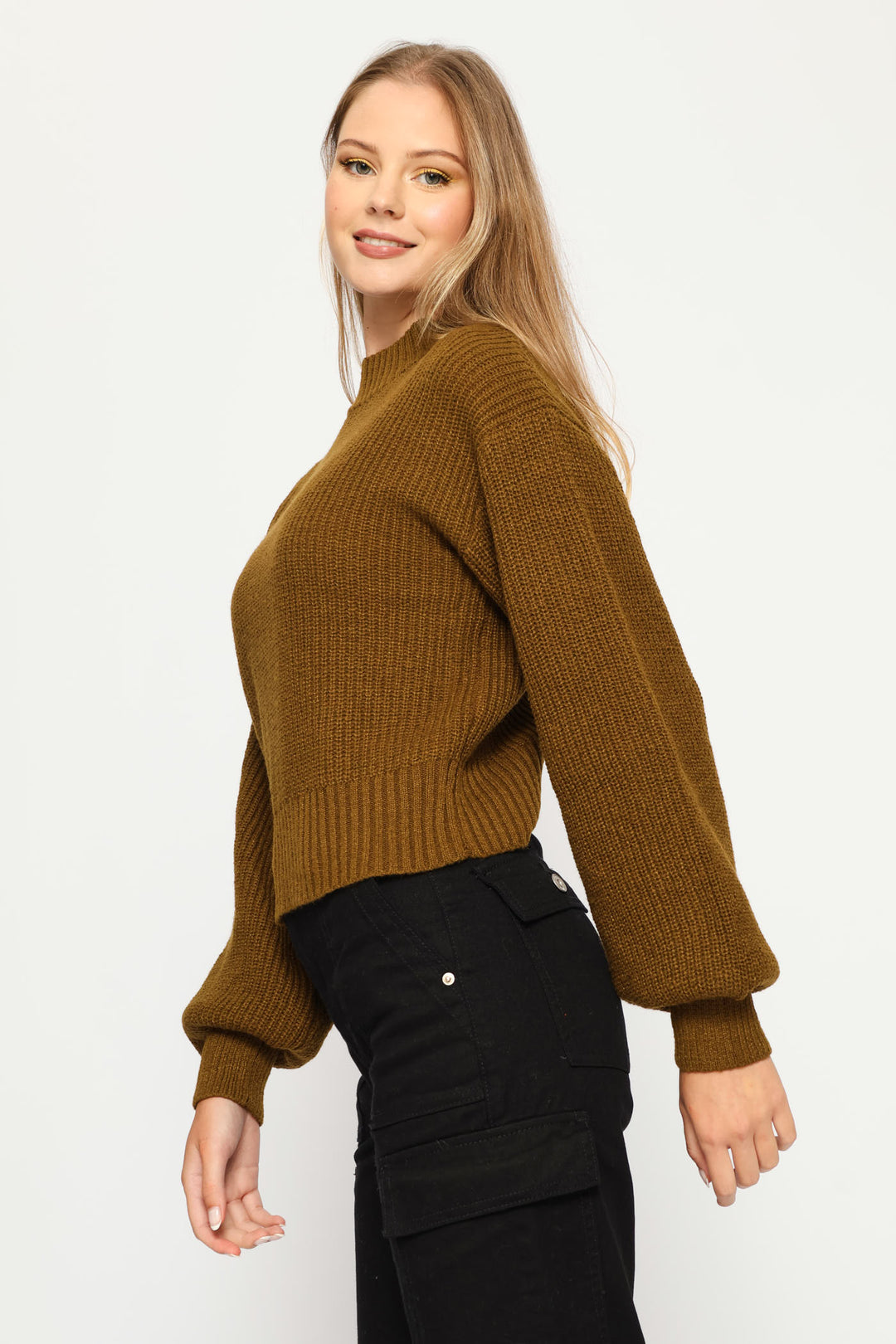 Plain Turtle Neck Knit Pullover - Olive