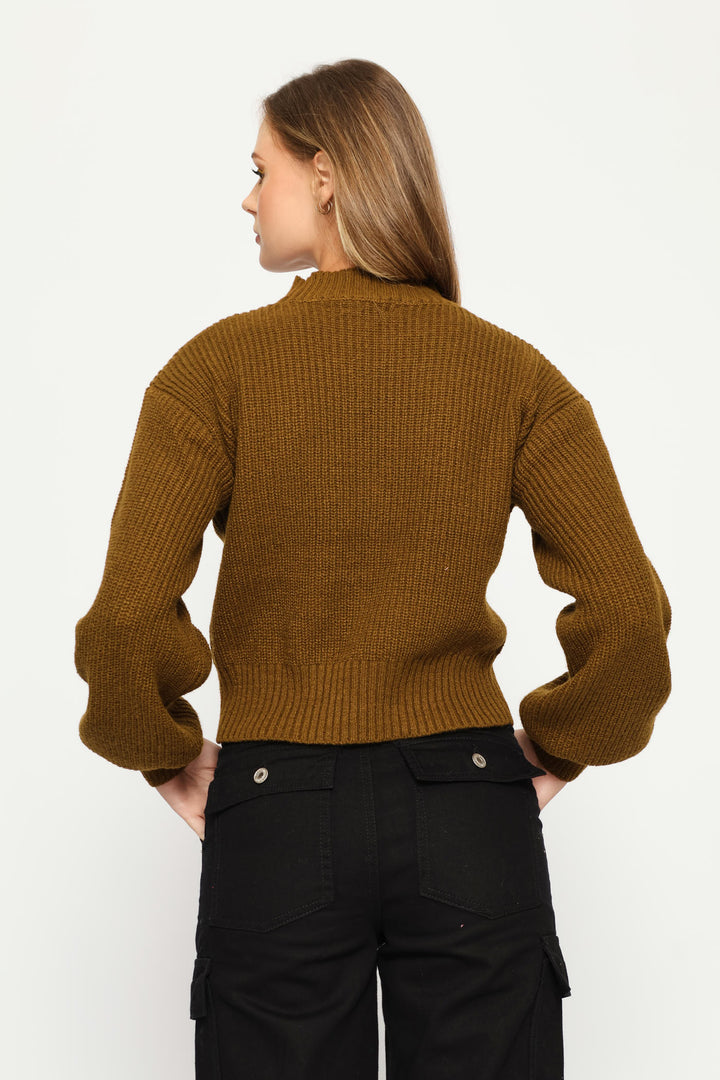 Plain Turtle Neck Knit Pullover - Olive