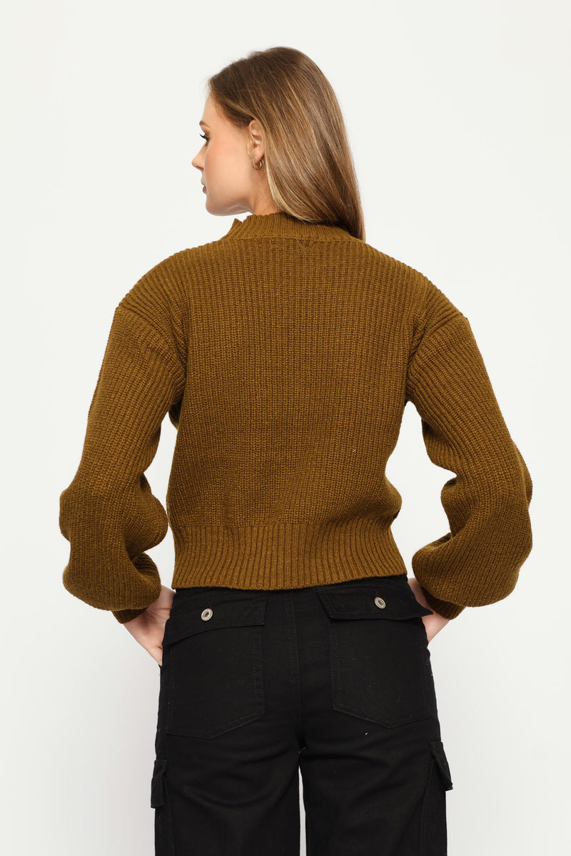 Plain Turtle Neck Knit Pullover - Olive