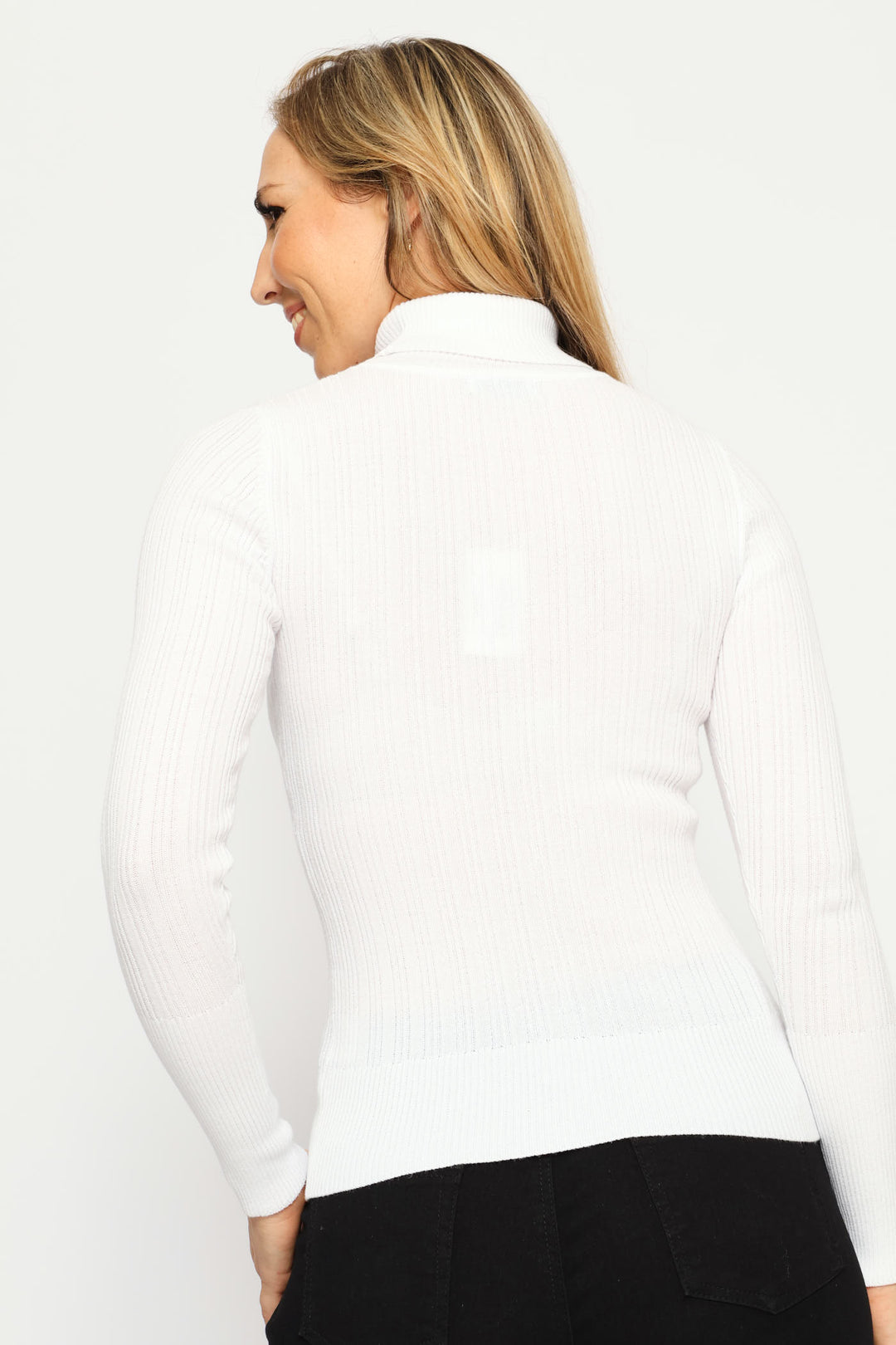 Plain Ribbed Poloneck - White