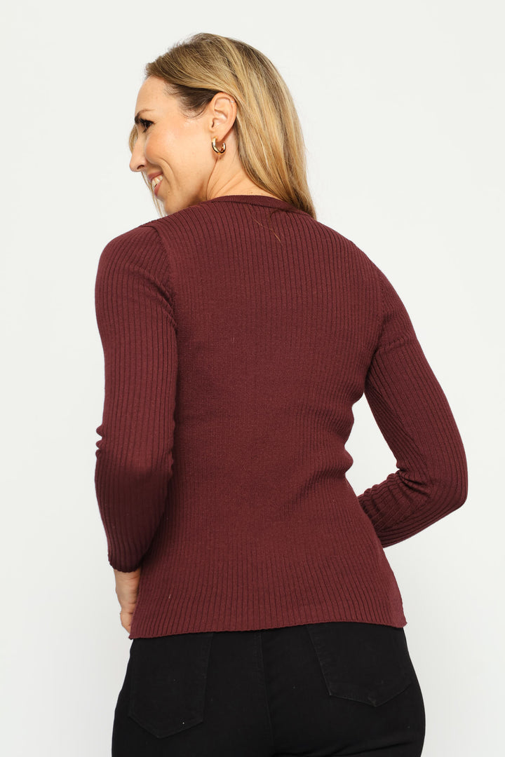 Plain Rib Pullover - Oxblood