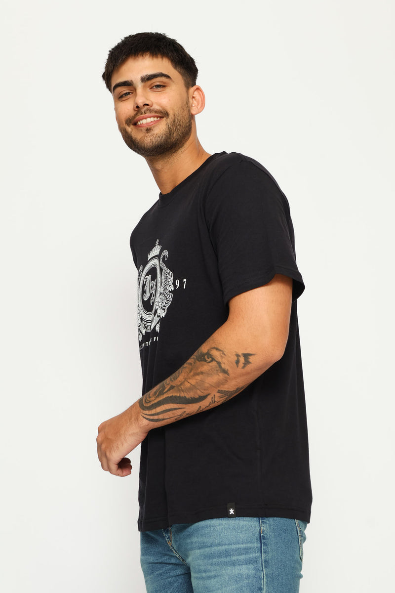 Tiger Front Chest Print Tee - Black