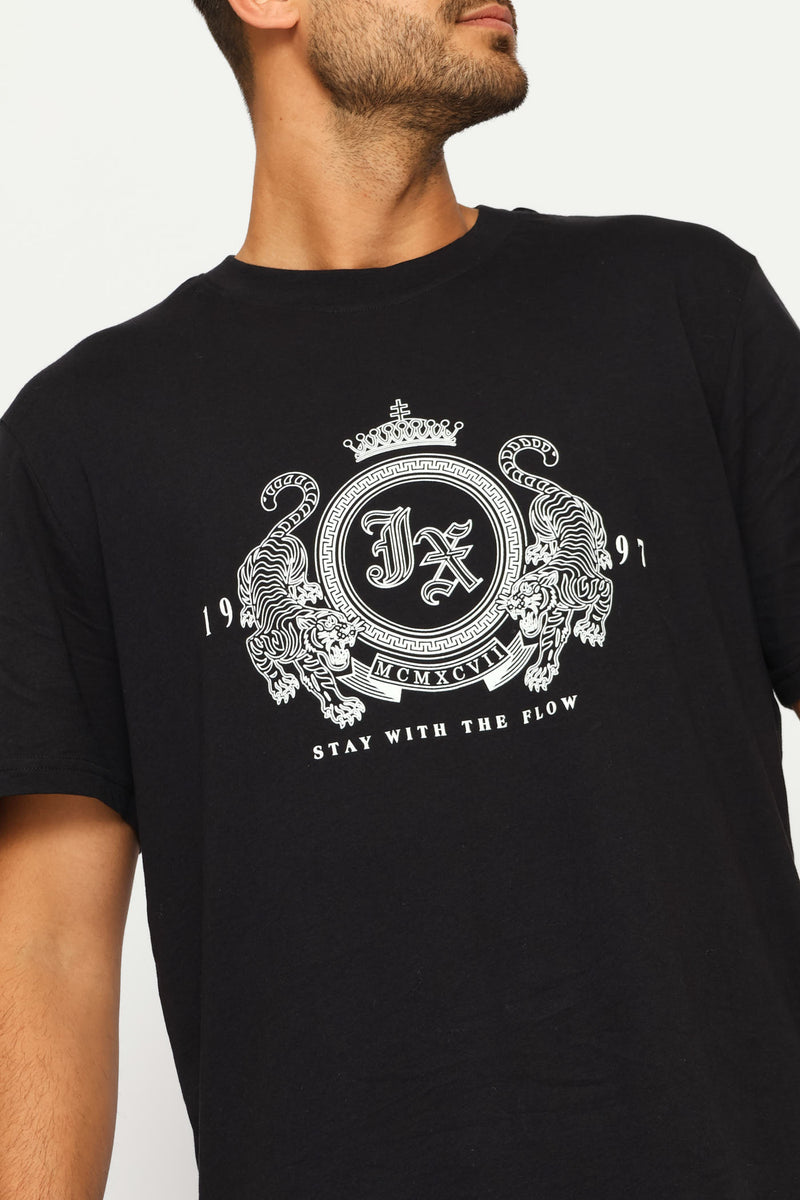 Tiger Front Chest Print Tee - Black