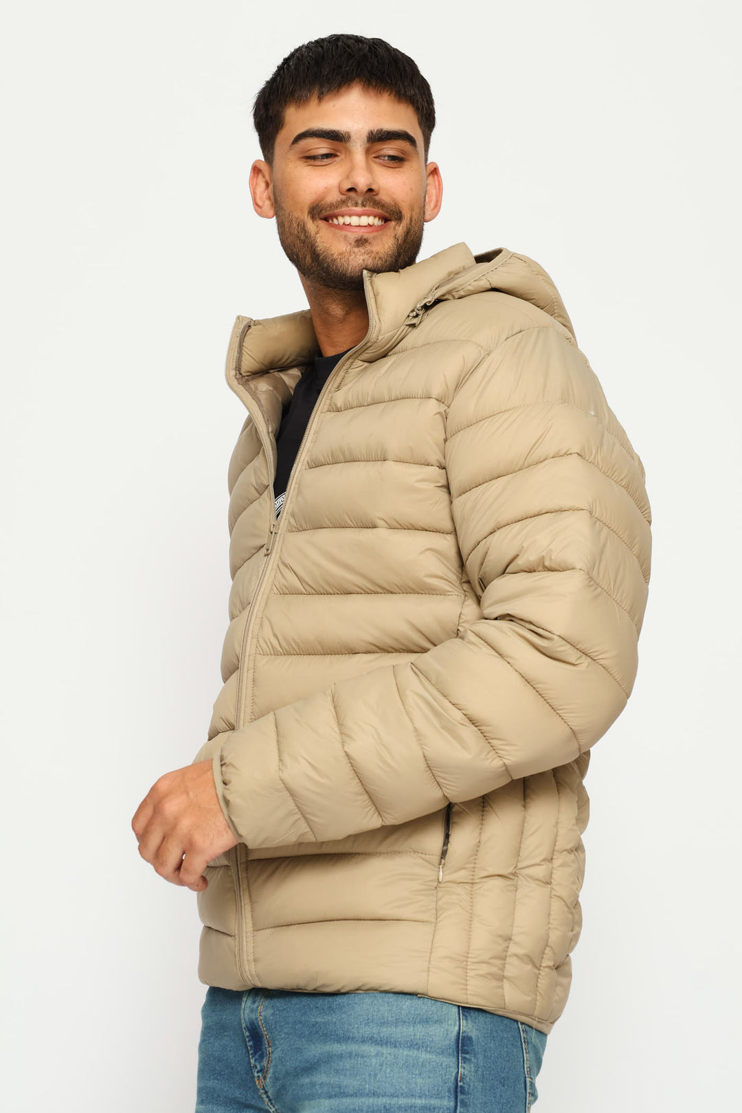 Basic Hooded Puffer Jacket - Taupe