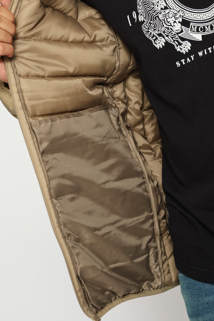 Basic Hooded Puffer Jacket - Taupe
