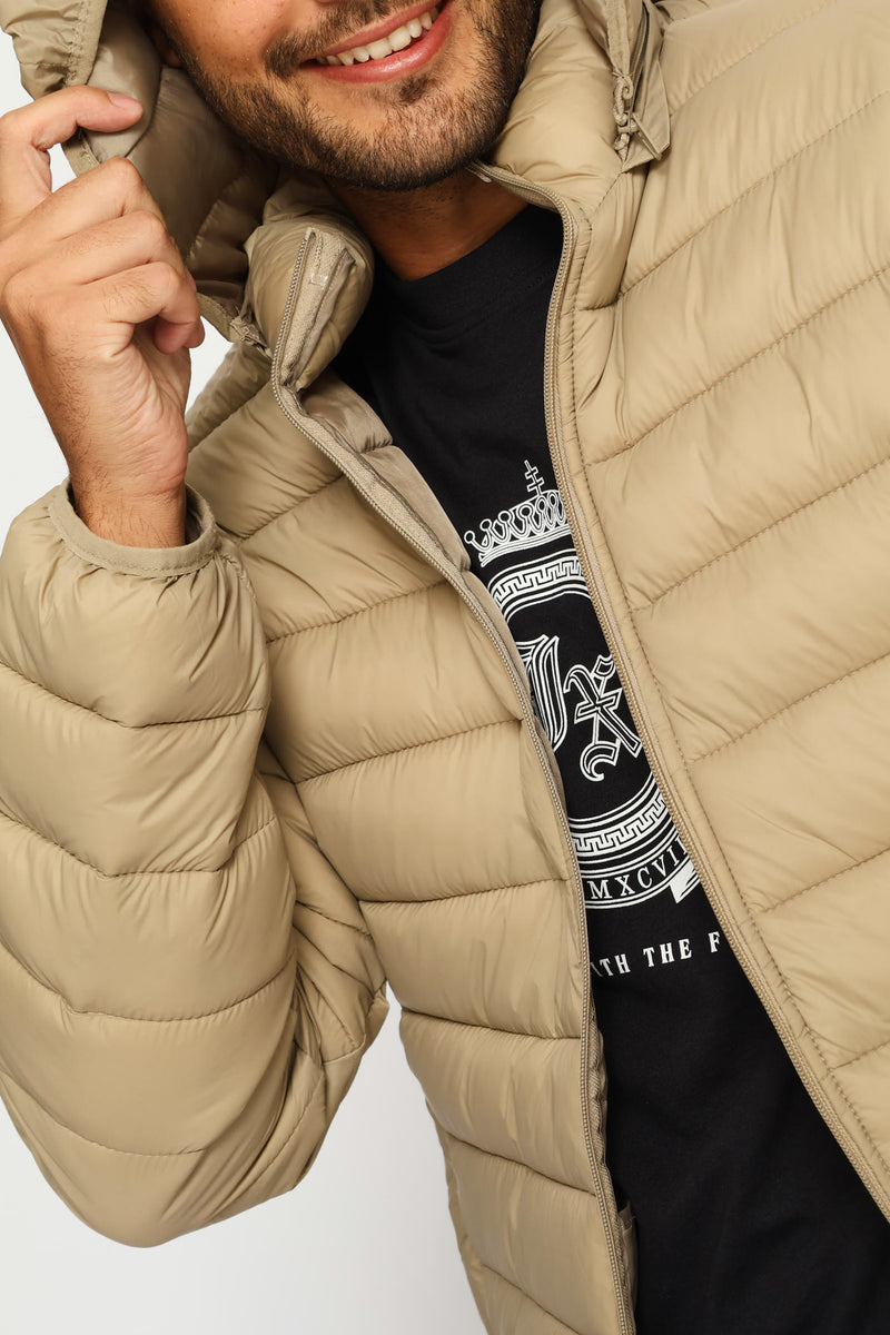 Basic Hooded Puffer Jacket - Taupe