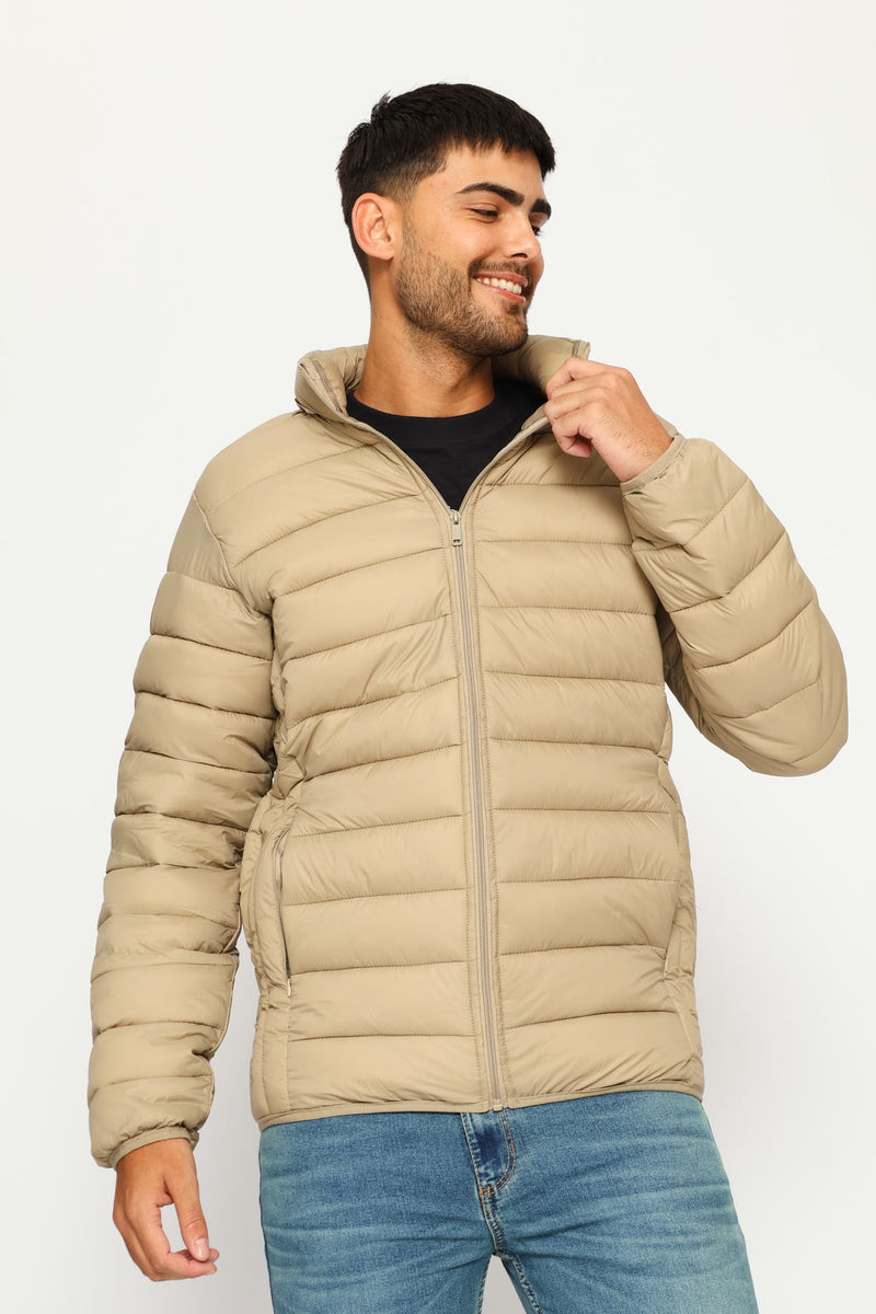 Basic Hooded Puffer Jacket - Taupe
