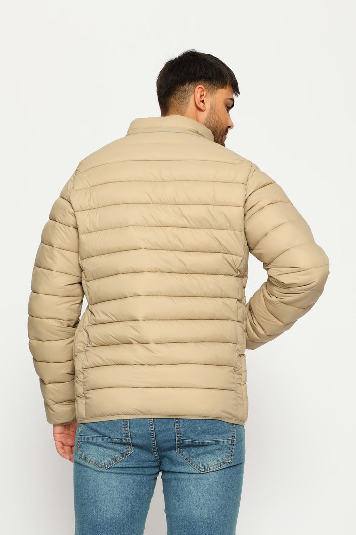 Basic Hooded Puffer Jacket - Taupe