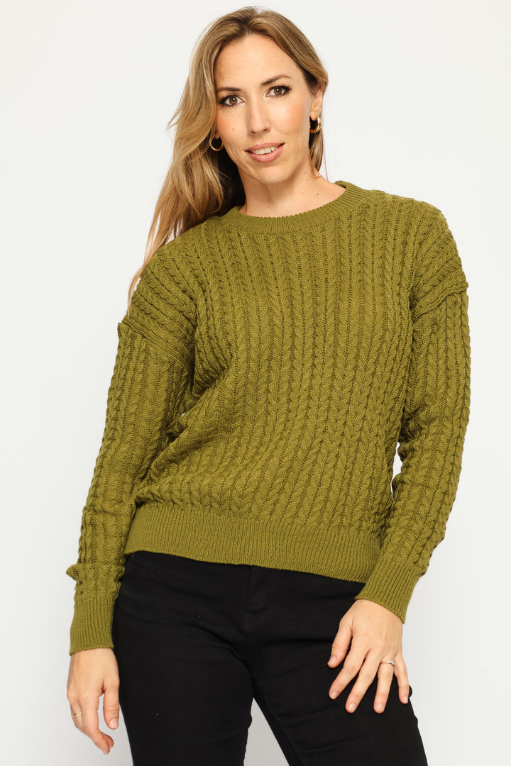 Long Sleeve Cable Pullover - Chartreuse