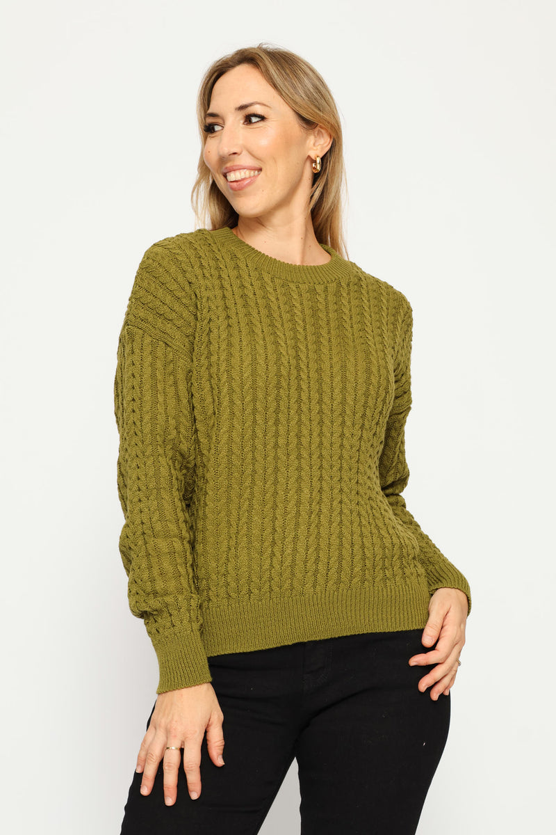 Long Sleeve Cable Pullover - Chartreuse