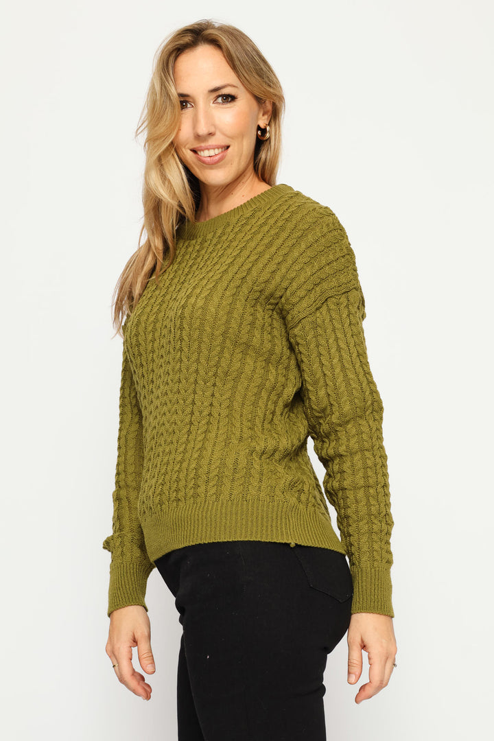 Long Sleeve Cable Pullover - Chartreuse