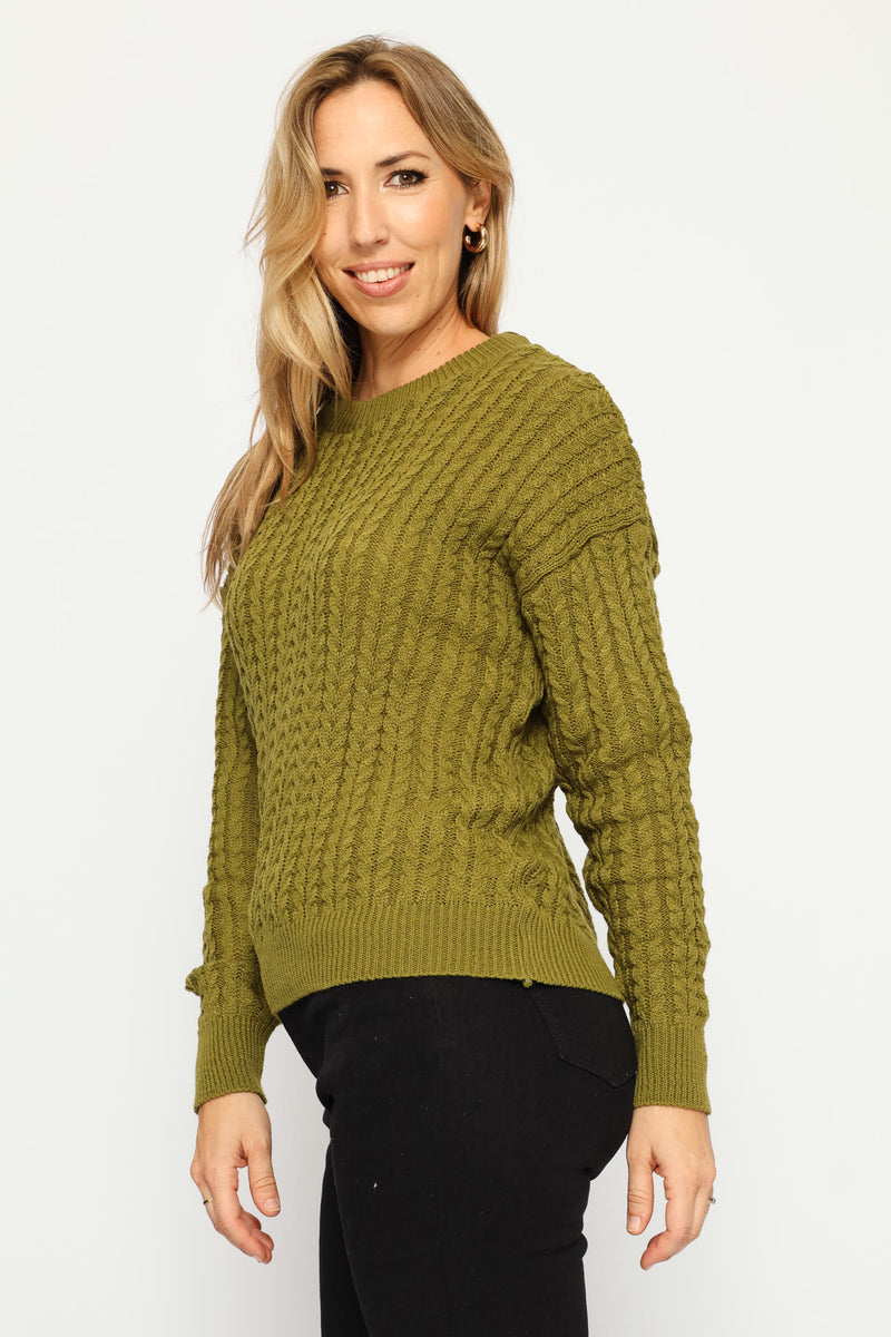 Long Sleeve Cable Pullover - Chartreuse