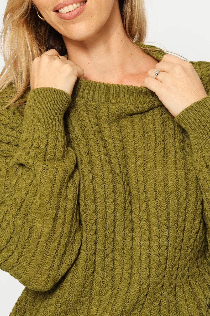 Long Sleeve Cable Pullover - Chartreuse