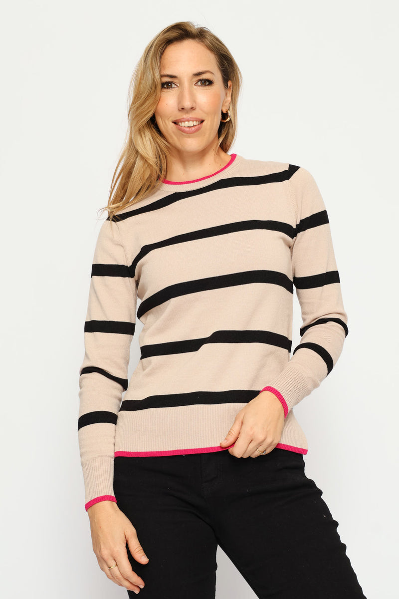 Striped Pullover - Beige/Black