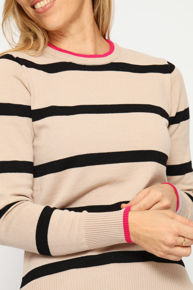 Striped Pullover - Beige/Black
