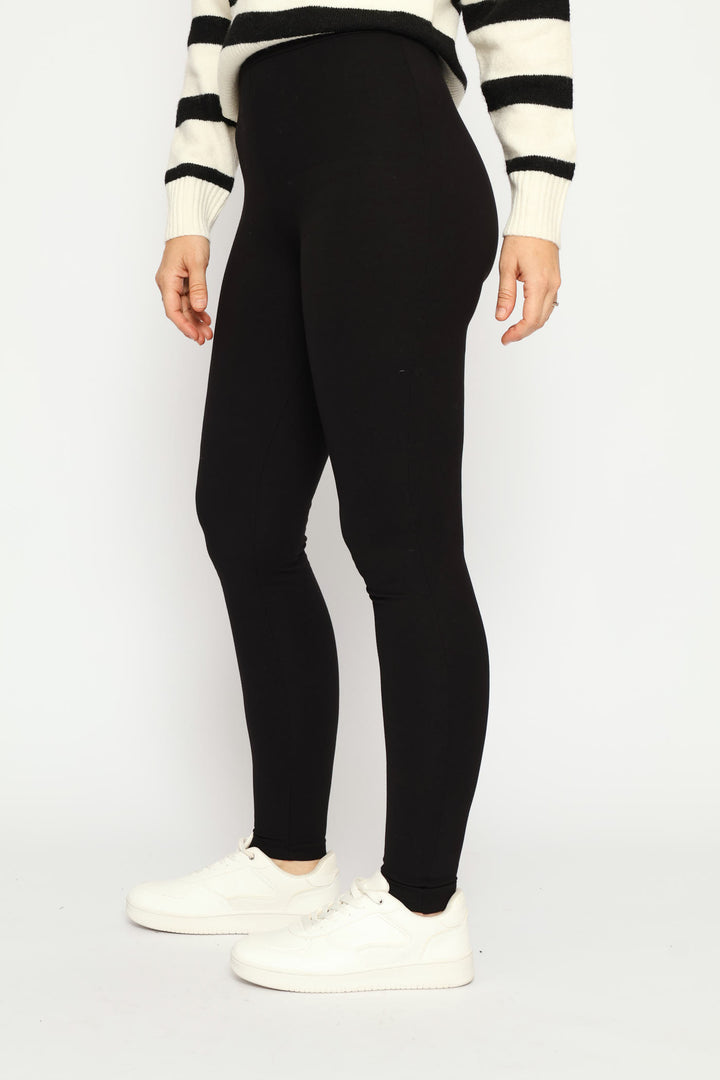 Wide Waistband Ponte Legging - Black