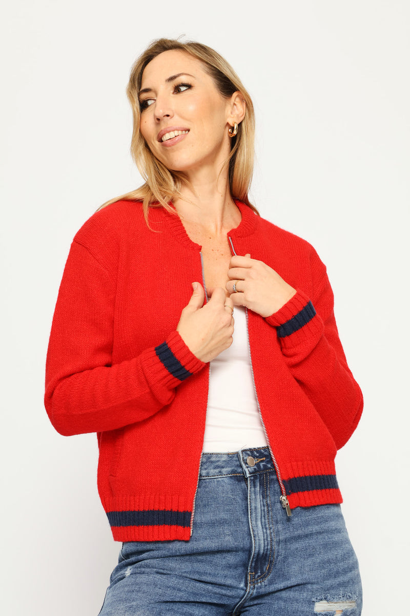 Zip Through Academia Bomber - Bright Red