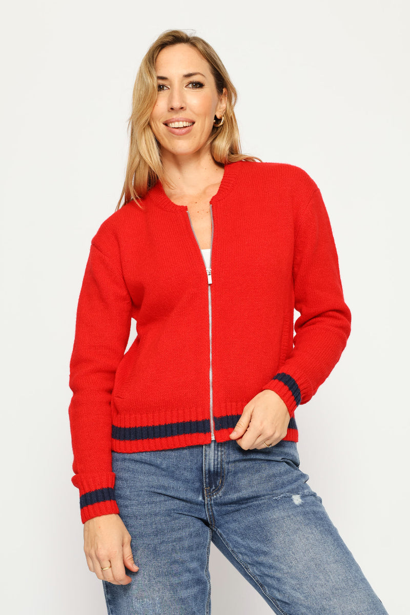 Zip Through Academia Bomber - Bright Red