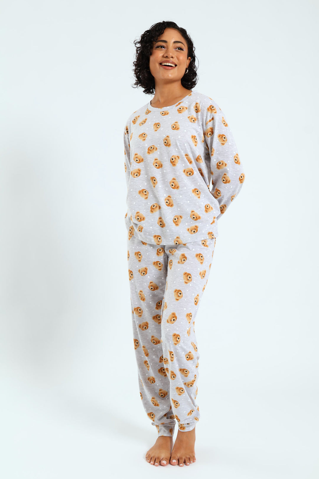 Long Sleeve Knit Teddy Tee - Grey Melange