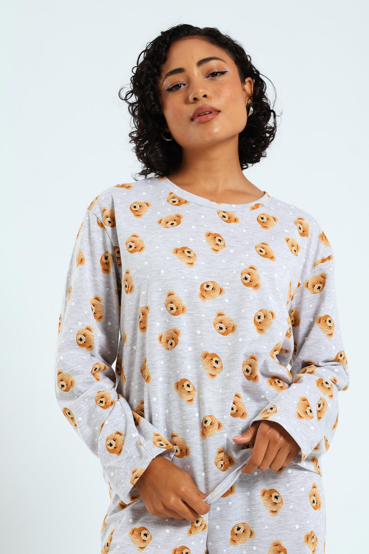 Long Sleeve Knit Teddy Tee - Grey Melange